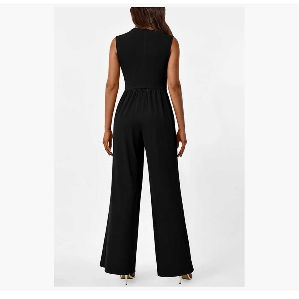 PrettyGarden Chic classic Black Sleeveless Jumpsuit mock neck - Picture 3 of 10